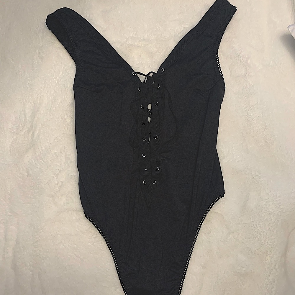 Hot Topic Lace-Up Black Tank Top Bodysuit